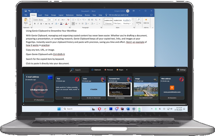 Clipboard Genie Interface